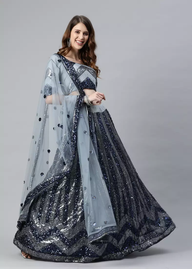 SHUBHKALA grey georgette embroidered   Choli Blouse with   Lehenga Ghagra with    Dupatta