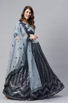 SHUBHKALA grey georgette embroidered   Choli Blouse with   Lehenga Ghagra with    Dupatta