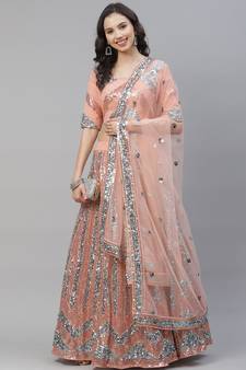 SHUBHKALA peach georgette embroidered   Choli Blouse with   Lehenga Ghagra with    Dupatta