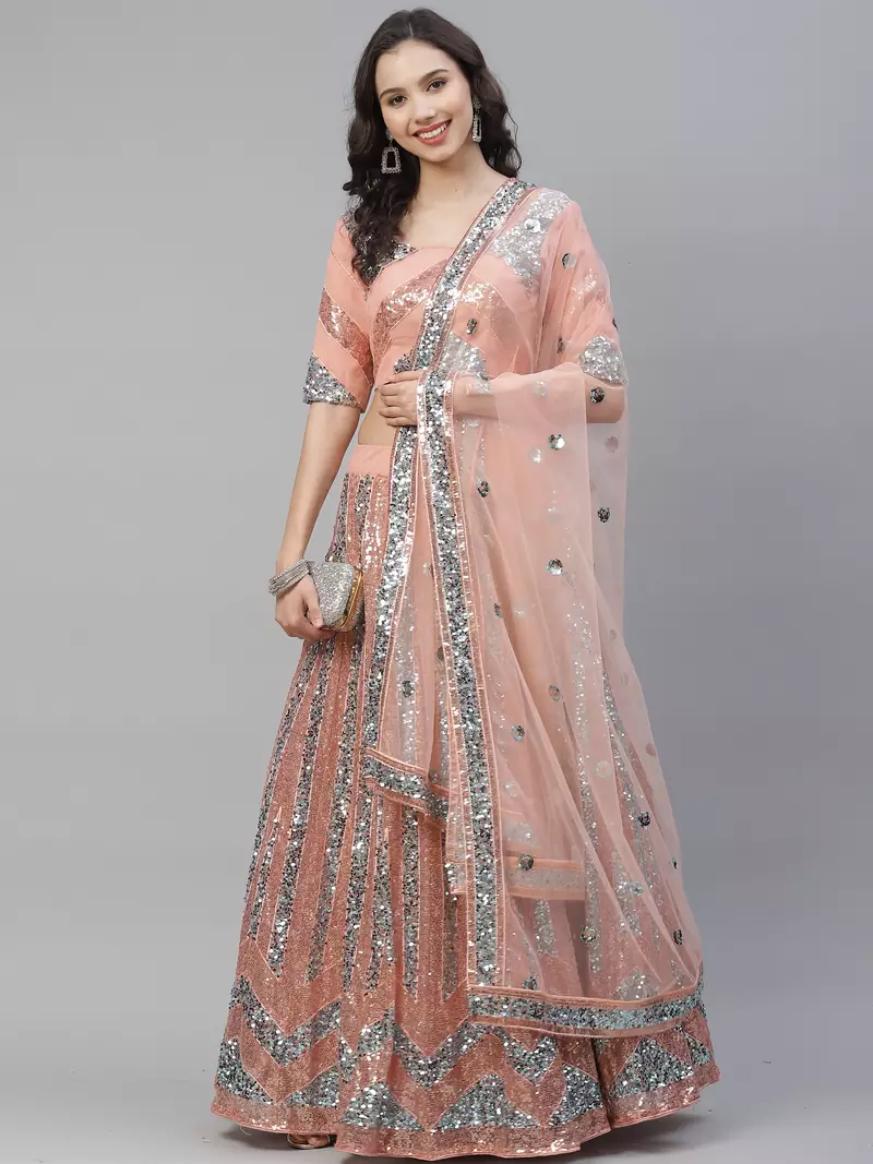 SHUBHKALA peach georgette embroidered   Choli Blouse with   Lehenga Ghagra with    Dupatta