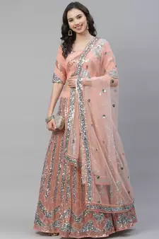 SHUBHKALA peach georgette embroidered   Choli Blouse with   Lehenga Ghagra with    Dupatta