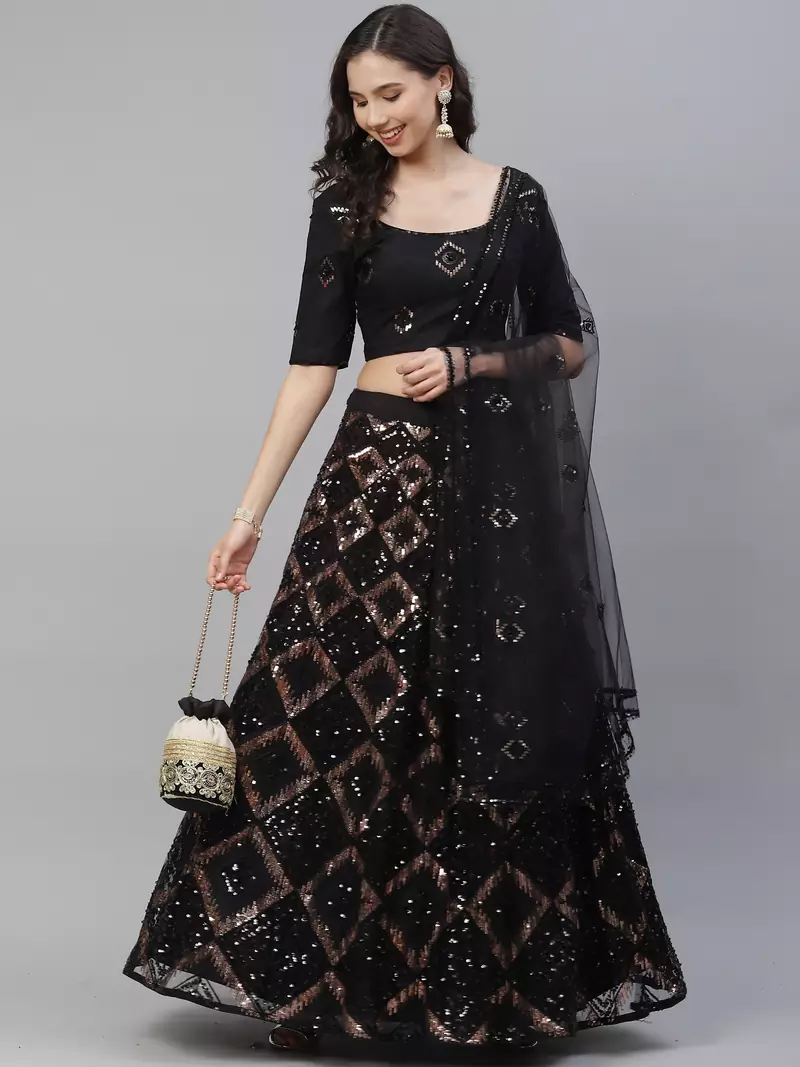 SHUBHKALA black georgette embroidered   Choli Blouse with   Lehenga Ghagra with    Dupatta