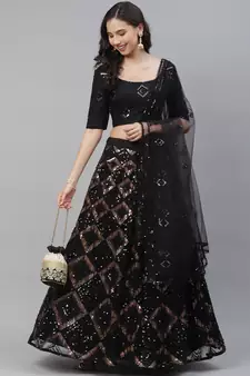 SHUBHKALA black georgette embroidered   Choli Blouse with   Lehenga Ghagra with    Dupatta