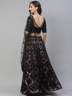 Shubhkala Charming Black Net Embroidered Choli Blouse With Lehenga Ghagra With Dupatta 3