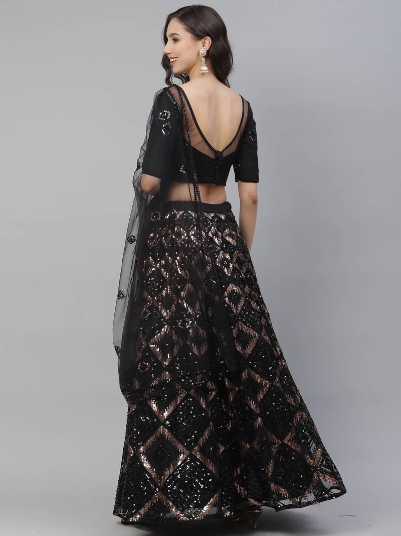 Shubhkala Charming Black Net Embroidered Choli Blouse With Lehenga Ghagra With Dupatta