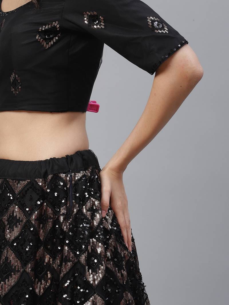 Shubhkala Charming Black Net Embroidered Choli Blouse With Lehenga Ghagra With Dupatta