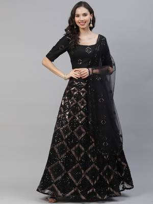 Shubhkala Charming Black Net Embroidered Choli Blouse With Lehenga Ghagra With Dupatta 5