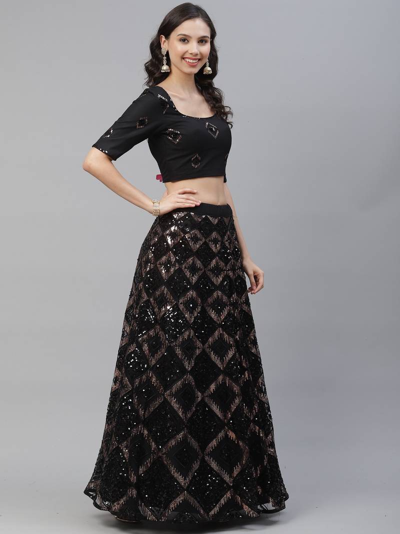 Shubhkala Charming Black Net Embroidered Choli Blouse With Lehenga Ghagra With Dupatta