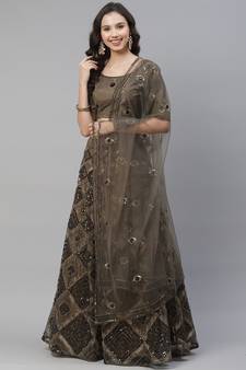 SHUBHKALA olive georgette embroidered   Choli Blouse with   Lehenga Ghagra with    Dupatta