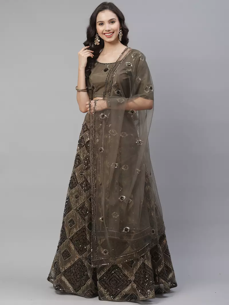 SHUBHKALA olive georgette embroidered   Choli Blouse with   Lehenga Ghagra with    Dupatta
