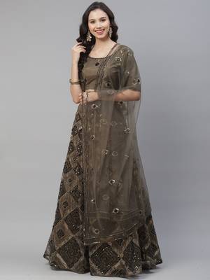 Shubhkala Captivating Olive Green Olive Net Embroidered Lehenga Choli With Dupatta 2