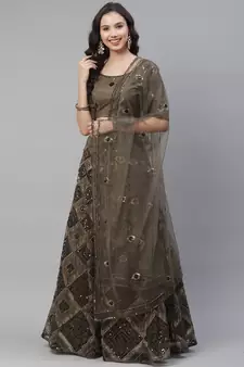 SHUBHKALA olive georgette embroidered   Choli Blouse with   Lehenga Ghagra with    Dupatta