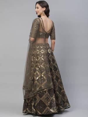 Shubhkala Captivating Olive Green Olive Net Embroidered Lehenga Choli With Dupatta 3
