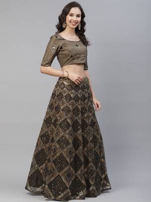 Shubhkala Captivating Olive Green Olive Net Embroidered Lehenga Choli With Dupatta 5