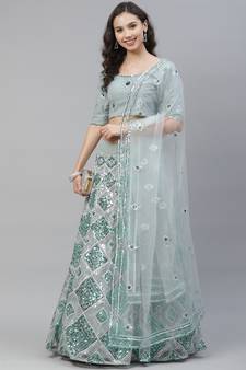 SHUBHKALA sky-blue georgette embroidered   Choli Blouse with   Lehenga Ghagra with    Dupatta