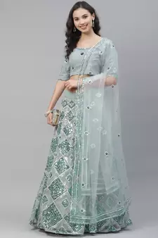 SHUBHKALA sky-blue georgette embroidered   Choli Blouse with   Lehenga Ghagra with    Dupatta