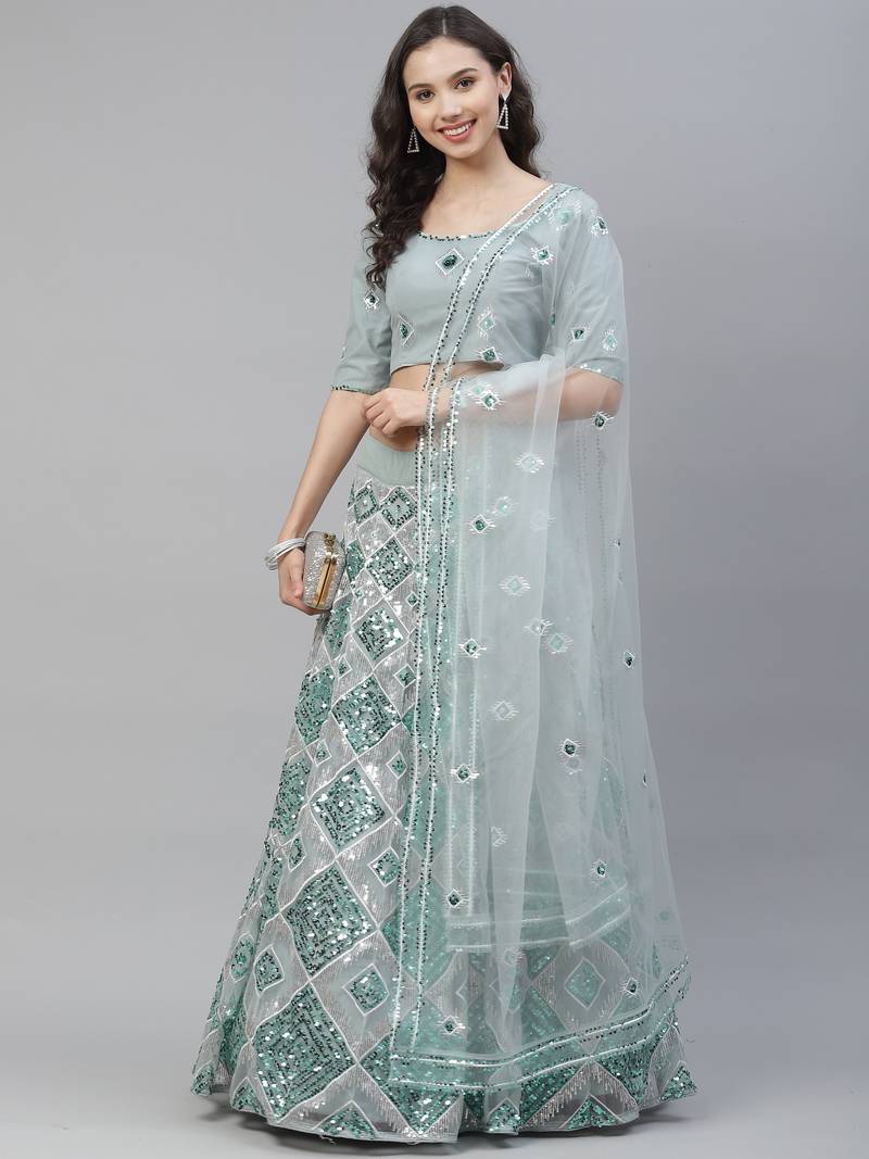 SHUBHKALA sky-blue georgette embroidered   Choli Blouse with   Lehenga Ghagra with    Dupatta