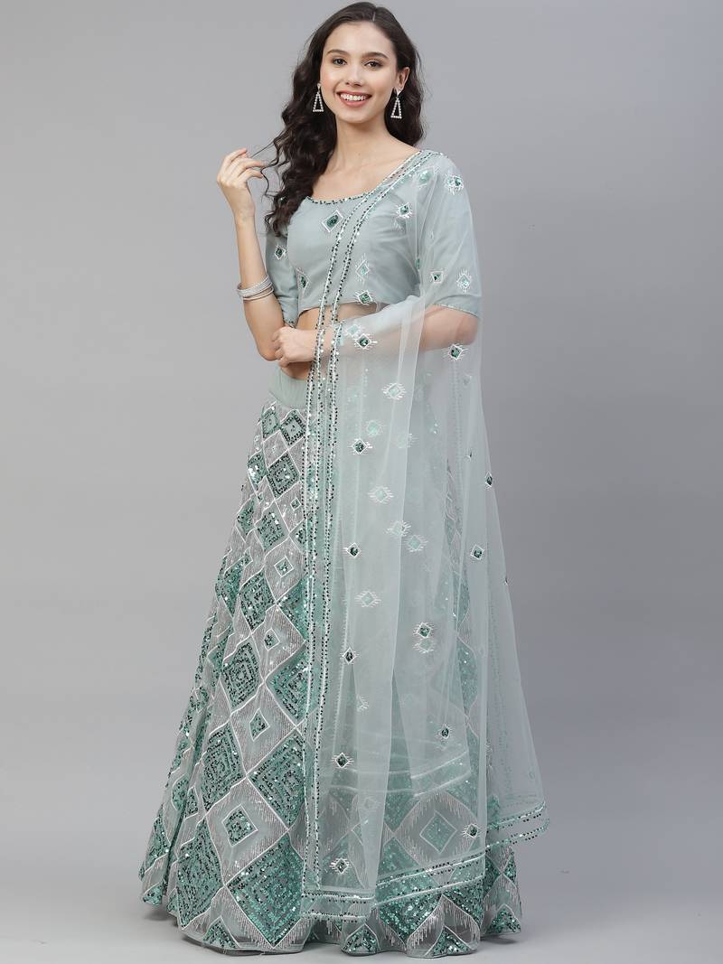 SHUBHKALA sky-blue georgette embroidered   Choli Blouse with   Lehenga Ghagra with    Dupatta