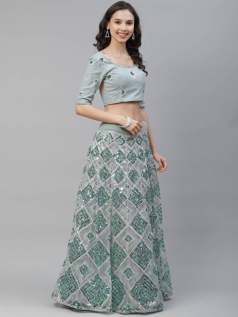 SHUBHKALA sky-blue georgette embroidered   Choli Blouse with   Lehenga Ghagra with    Dupatta