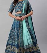 SHUBHKALA Turquoise Embroidered silk UNSTITCHED LEHENGA WITH BLOUSE