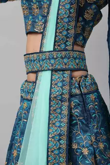 SHUBHKALA Turquoise Embroidered silk UNSTITCHED LEHENGA WITH BLOUSE