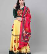 Shubhkala  Yellow Green Embroidered Cotton Navratri Dandiya Raas Garba Semi Stitched Lehenga Choli