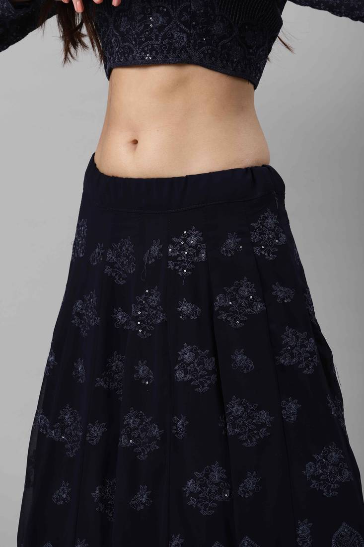 Thread embroidered Georgette Semi Stitched blue Lehenga