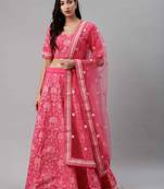 SHUBHKALA Pink Thread embroidered Silk Semi Stitched Lehenga