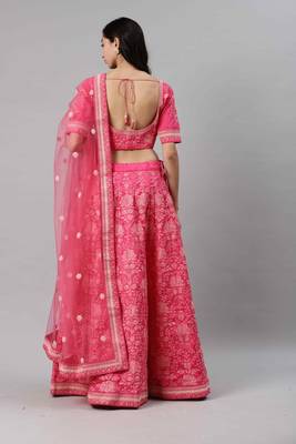 SHUBHKALA Pink Thread embroidered Silk Semi Stitched Lehenga 2