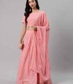 SHUBHKALA Light Pink Thread embroidered Georgette Semi Stitched Lehenga