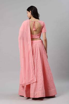 SHUBHKALA Light Pink Thread embroidered Georgette Semi Stitched Lehenga 2