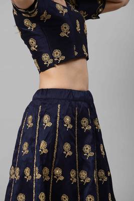 Shubhkala Navy Blue Embroidered Silk Semi Stitched Lehenga 4