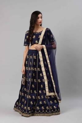 Shubhkala Navy Blue Embroidered Silk Semi Stitched Lehenga 5