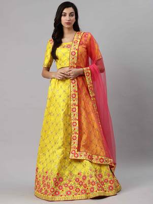 SHUBHKALA Yellow Heavy Embroidered Work UNSTITCHED LEHENGA Choli WITH BLOUSE 1