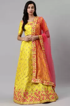SHUBHKALA Yellow Heavy Embroidered Work UNSTITCHED LEHENGA Choli WITH BLOUSE