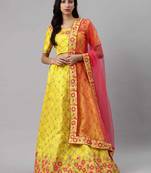 SHUBHKALA Yellow Heavy Embroidered Work UNSTITCHED LEHENGA Choli WITH BLOUSE