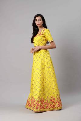 SHUBHKALA Yellow Heavy Embroidered Work UNSTITCHED LEHENGA Choli WITH BLOUSE 3