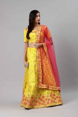 SHUBHKALA Yellow Heavy Embroidered Work UNSTITCHED LEHENGA Choli WITH BLOUSE 5