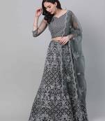 Shubhkala Grey Embroidered Net Semi Stitched Lehenga