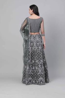 Shubhkala Grey Embroidered Net Semi Stitched Lehenga 2