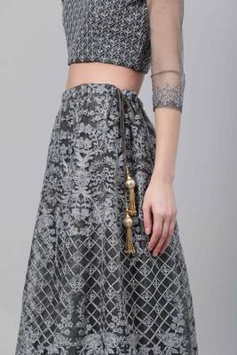 Shubhkala Grey Embroidered Net Semi Stitched Lehenga 4