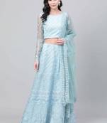 Shubhkala Sky Blue Embroidered Net Semi Stitched Lehenga