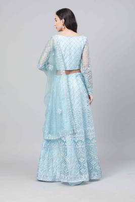 Shubhkala Sky Blue Embroidered Net Semi Stitched Lehenga 2