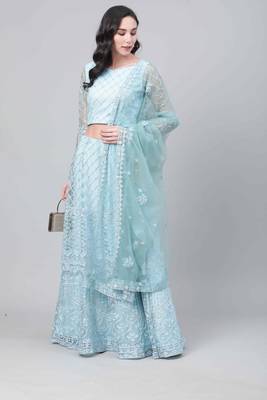 Shubhkala Sky Blue Embroidered Net Semi Stitched Lehenga 5