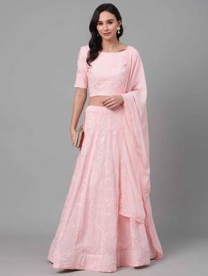 SHUBHKALA BABY-PINK SEQUENCE embroidered GEORGET SEMI STITCHED LEHENGA 1