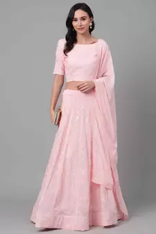 SHUBHKALA BABY-PINK SEQUENCE embroidered GEORGET SEMI STITCHED LEHENGA