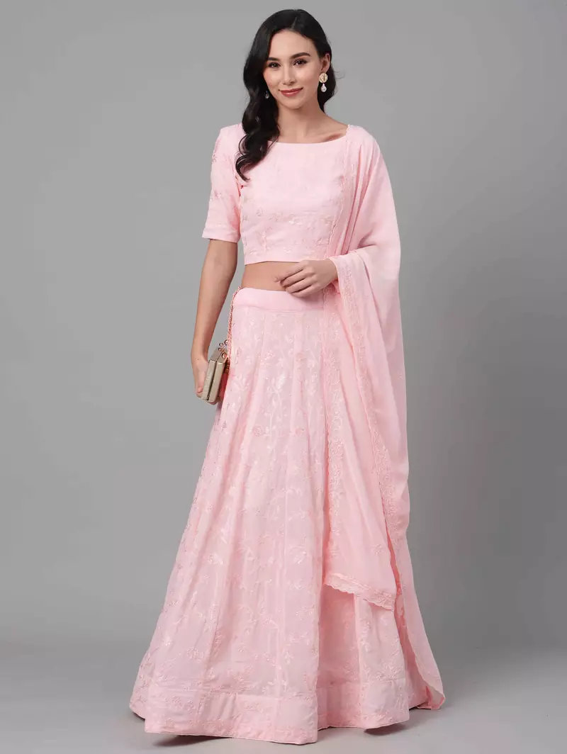 SHUBHKALA BABY-PINK SEQUENCE embroidered GEORGET SEMI STITCHED LEHENGA