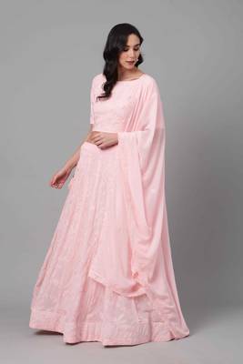 SHUBHKALA BABY-PINK SEQUENCE embroidered GEORGET SEMI STITCHED LEHENGA 5