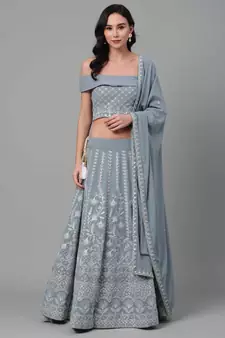 SHUBHKALA SKY-BLUE SEQUENCE embroidered GEORGET SEMI STITCHED LEHENGA