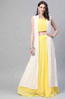 SHUBHKALA YELLOW THREAD embroidered GEORGETTE SEMI STITCHED LEHENGA WLLH KOTI